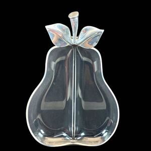 MCM 1970's Grainware Lucite Acrylic Divided Pear Tray with Pewter Leaves Vintage